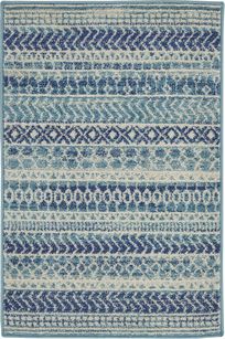 2' X 3' Blue & Ivory Striped Runner