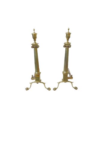 Pair Of Claw Foot Brass Andirons 25"x20"