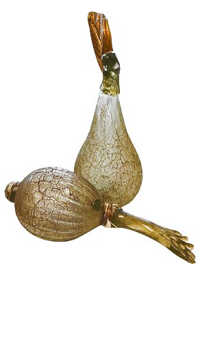 Decorative Art Glass Pear and Onion, 11.5" ea
