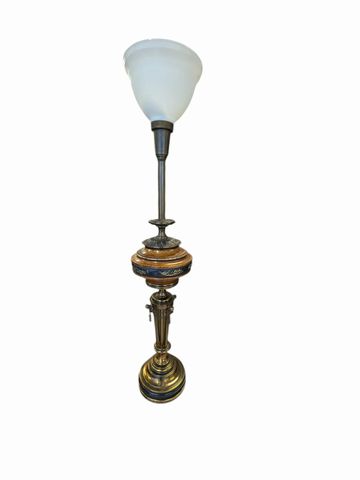 VINTAGE Neoclassical Style Brass/Wood Table Lamp, H. 43 in.