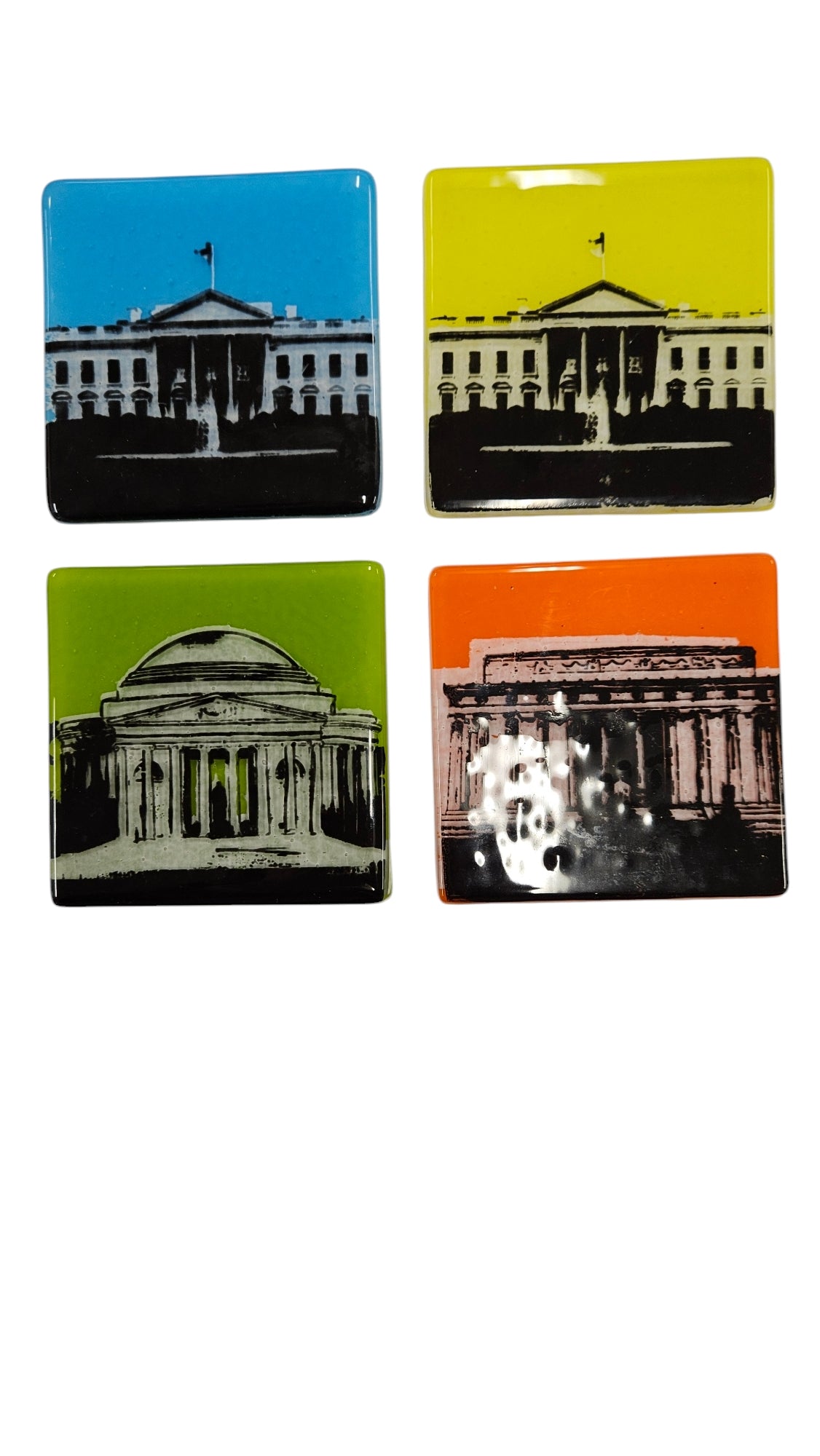 4 DC Notable Building Fused Glass Coasters 4"