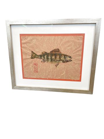 Framed Fish Print On Rice Paper 18" x 21"