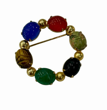 Vintage 10K GF Egyptian Beetle Scarab Brooch, Diam. 1.25 in.