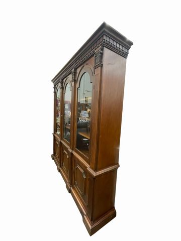 Vintage Neoclassical-style triple arch bookcase/display cabinet, 90H. 87W. 16.5D