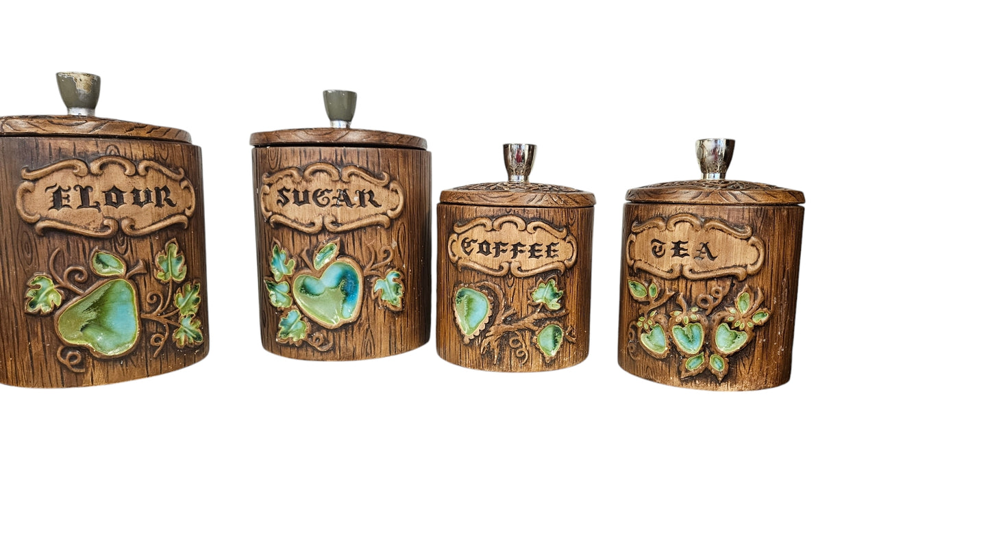 MCM Woodsy Motif Canister Set, Treasure Craft Ceramic, 9.5"H & 8"H