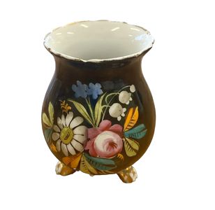 Antique 3-footed handpainted vase, 3.25" h