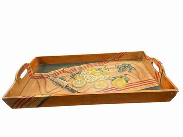 Painted wooden tray w/lemons, 3.75H. 27.5W. 15.5D.