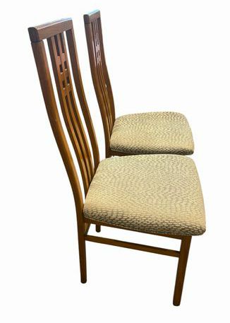 PAIR of Mackintosh-style side chairs w/ taupe seats, 41.5" h, 18" w, 17.75" d
