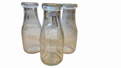 3 Small Chevy Chase Milk Bottles 8"H