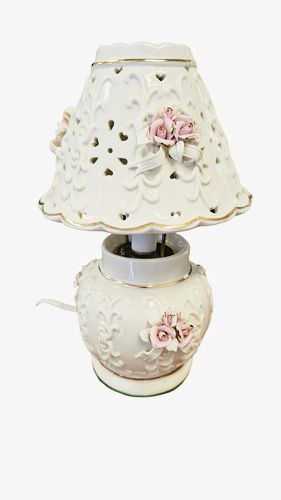 Small Boudoir Lamp Porcelain w/Pierced Shade, 10"h