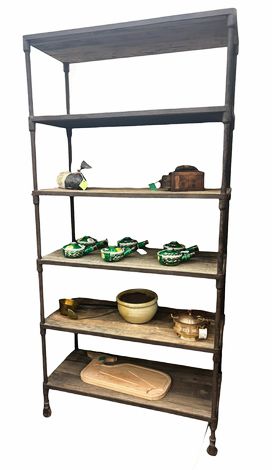 Restoration Hardware Dutch Industrial reclaimed wood shelving on cast-iron frame