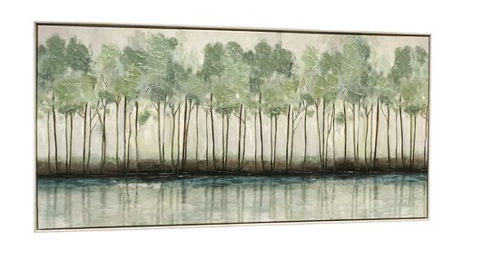 Large Tree Landscape in Floating Frame, (Grn/Wht, 25x49")