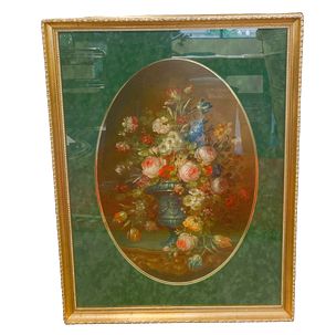 Oil on board still life in gold frame, 36x27"