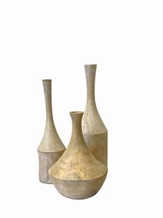 3 pc Set Wood Sculpted Vases 18,16,12" H