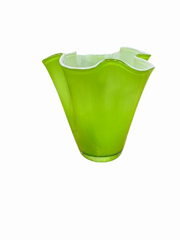 Lime Green Handkerchief Style Glass Vase 10" x  9"