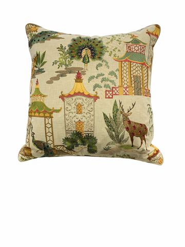 Pair Of P/Kaufman Chinoiserie Patten Embroidery Throw Pillows 21x21"