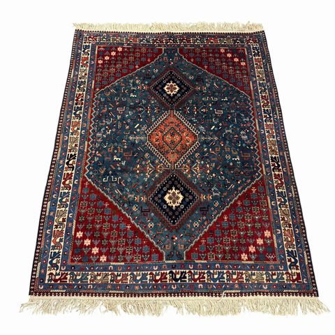 Oriental wool rug, teal/burgundy, 5x7