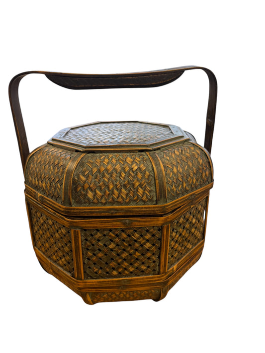 Small Asian wedding basket, 8.5" diam., 10.5" h