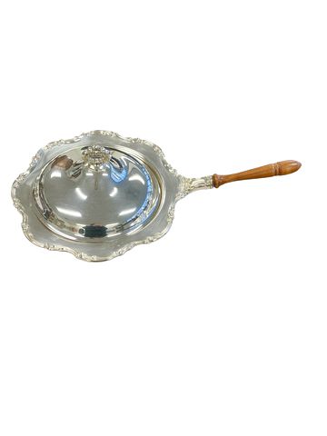 Silver Plated Covered Serving Dish w/ Wooden Handle 20" x 7"