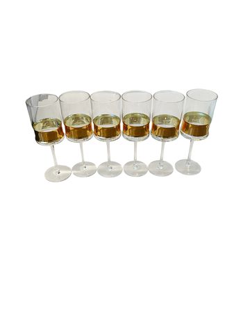 Set Of Six Stemmed Glasses w/Gold Rims 9x3"