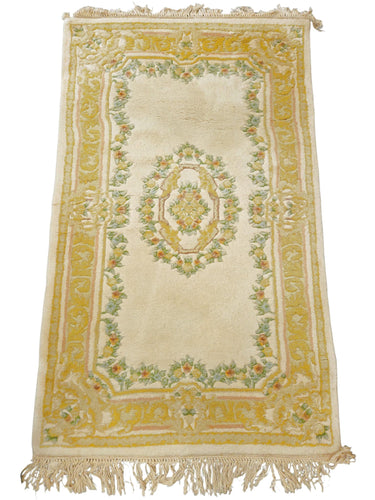 1 of 2 , Wool Hand Woven, Gold  Rose Garden  "Chindia" Carpet, 5'L x 3'w