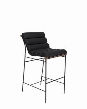 Vail Bar Stool, Black Leather, Walnut