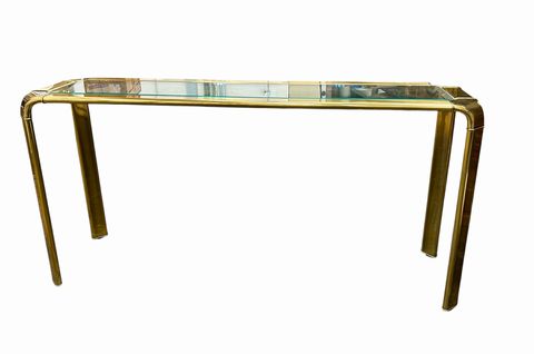 John Widdicomb Brass & Glass Console Table, H. 3.5 in. x L. 62 in. x D. 16.25 in