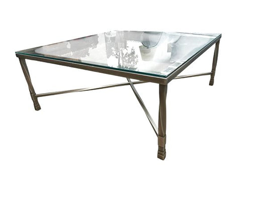 Square Glass Coffee Table w/ Metal Legs, 38x38x16