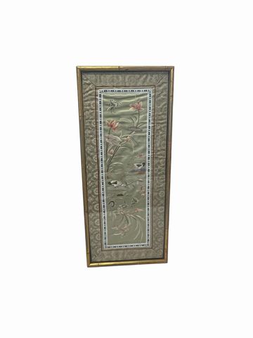 Framed asian embroidered fabric, 24x10.25