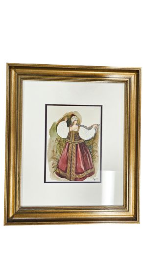 Russian Woman in Burgundy, Orig Watercolor, signed 16Hx14W"