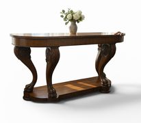 Louis Phillippe-style console table w/ carved lion's paws uprights, 34.5" h, 64"