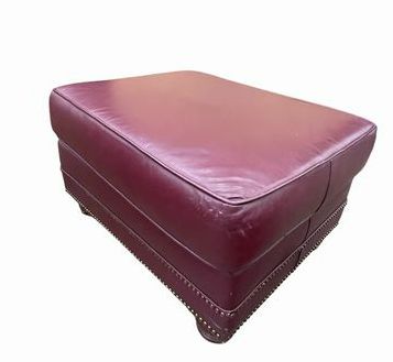 Classic Leather burgundy ottoman w/nailheads, 16H 27.5W 21.5D