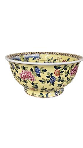 Yellow Birds/Flowers Decorative Chinese Bowl 4.75x10"d