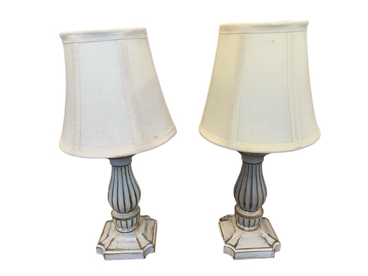 PAIR of small gray lamps w/ shades, 14.5" h