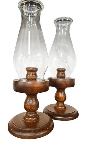 Pair of Vintage Wood w Chimneys Candleholders 13.5"H