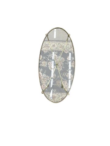 Oval brass and glass top coffee table w/ram's head & feet,17H. 54.5W. 25.75D.