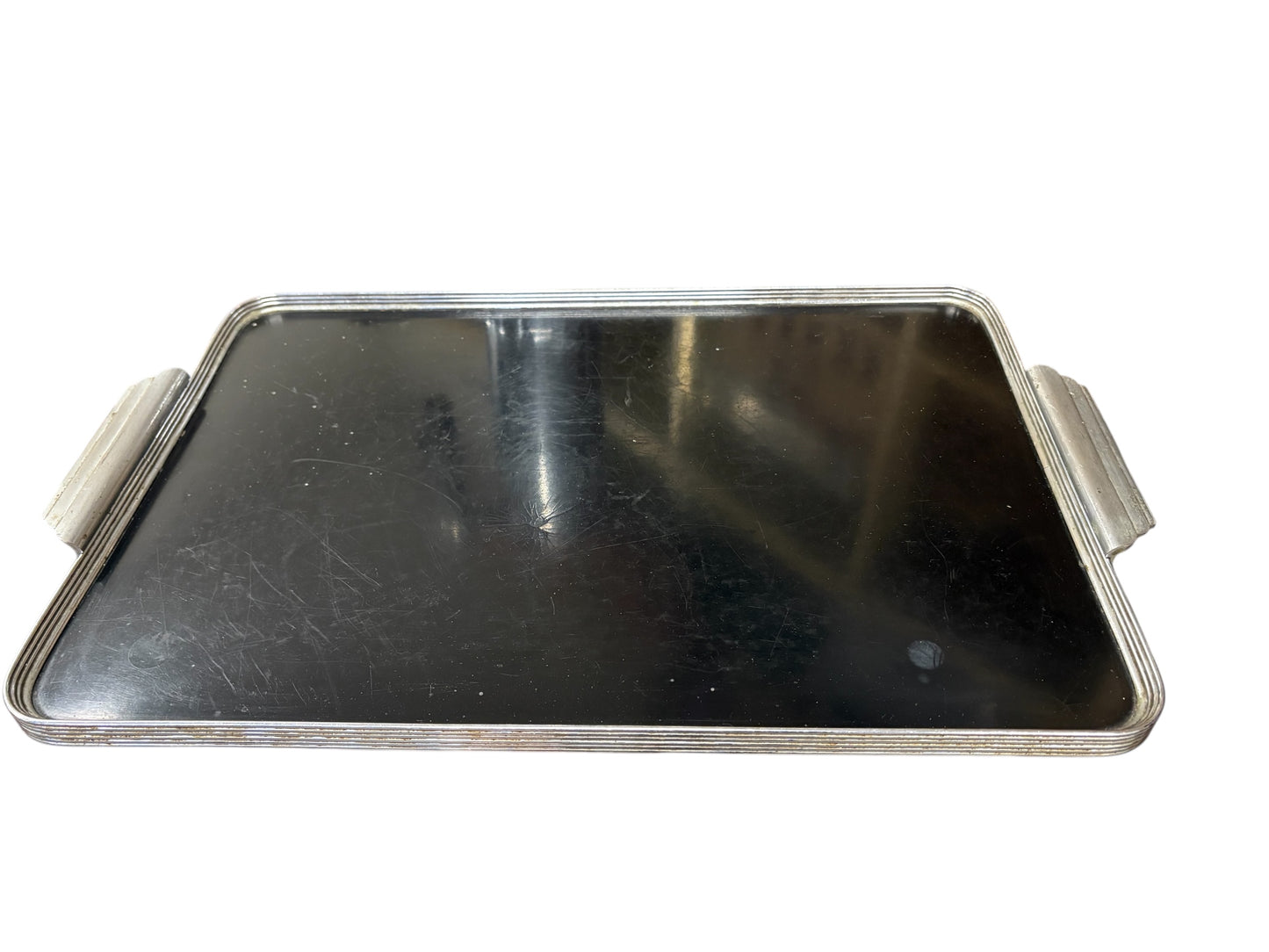 Art Deco black-bottom aluminum tray, 12x19.5"