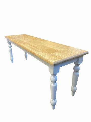 Wooden bench w/white painted legs, 18H. 47W. 14D.