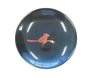 Couroc plate w/ cardinal, 8" diam.