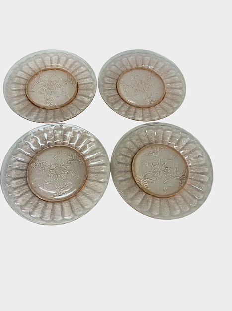 4 Pink Depression Glass Desset PLates 8'Diam.