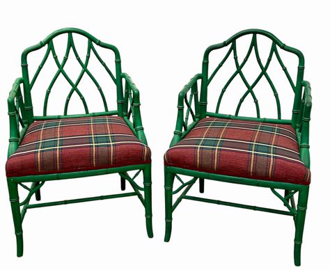 Pair Painted Bamboo Style Armchairs, H. 37 in. x W. 24 in. x D. 20.5 in.