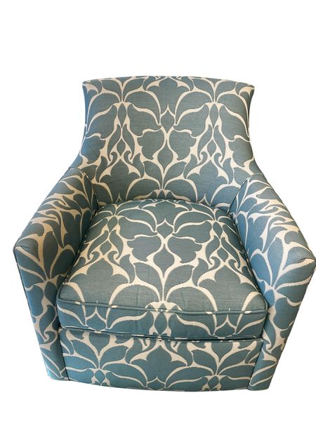 Crate + Barrel Swivel Club Chair (Lt Blue/White Floral Pattern, 37x34x30")