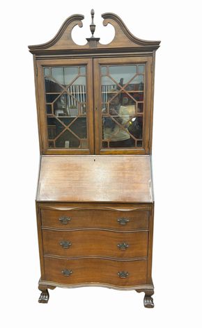 Serpentine-front mahogany secretary, 30.5x16.5x77.5"