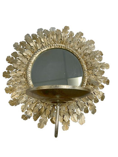 Pair Indian Silvered Leaf  MIrror Surround Sconces 14" rnd