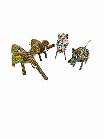 Four Pieces Of Beaded Wire Seed Glass Animals Approx. 7"