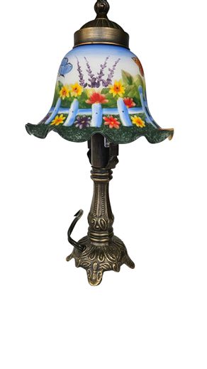 Small Tiffany Style Painted Shade Lamp 13"H