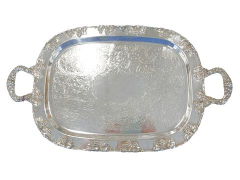 English silverplate tray w/ handles, 25.5x15"