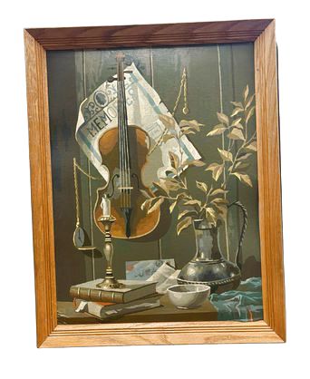 Trompe l'oeil still life, oil on board, 27x21" (as is)