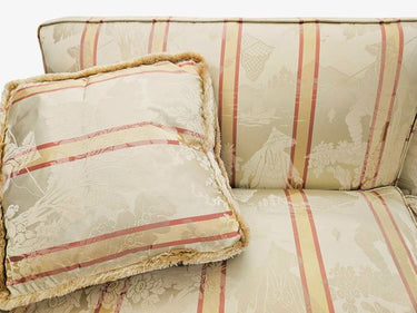 Silk Yellow with Coral Stripe Traditional Roll Arm Sofa 72"l x 30"h x 32"d