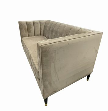World Mkt channel tufted loveseat w/camel-toned velvet upholstery & tapered legs